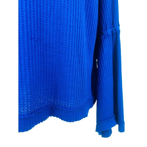 Free People x We The Free Blue Waffle Knit Bell Sleeve Relaxed Fit Top - Picture 11 of 16